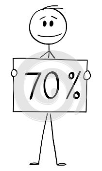 Vector Cartoon Illustration of Man or Businessman Holding 70 or Seventy Percent Sign