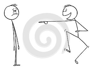 Vector Cartoon Illustration of Man or Businessman Laughing to Another Man Coworker. Concept of Ridicule or Mockery on