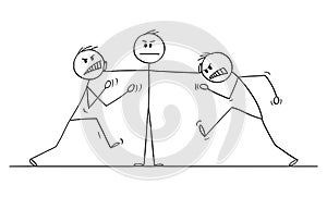 Vector Cartoon Illustration of Man or Businessman or Leader Stopping the Fight of Two Colleagues