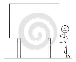 Vector Cartoon Illustration of Man or Businessman Leaning Towards and pointing at Empty Billboard