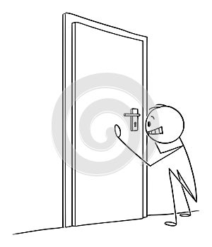 Vector Cartoon Illustration of Man or Businessman Looking Through Door Keyhole