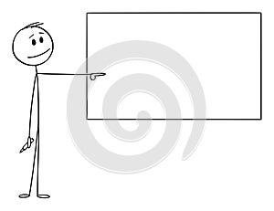 Vector Cartoon Illustration of Man or Businessman or Teacher with Marker in Hand Pointing at Empty Whiteboard