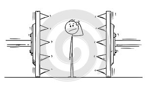 Vector Cartoon Illustration of Man or Businessman Trapped or Under Pressure