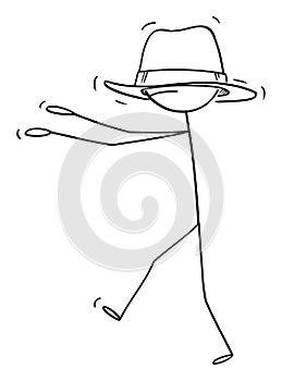 Vector Cartoon Illustration of Man or Businessman Walking Blind Because His Hat is Too Big for Him