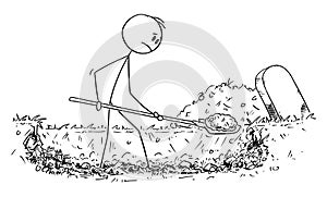 Vector Cartoon Illustration of Man Digging Grave