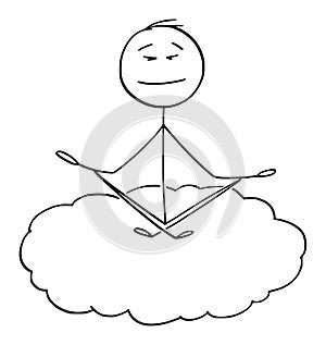 Vector Cartoon Illustration of Man Meditating on Cloud. Relaxation ans Lifestyle Concept