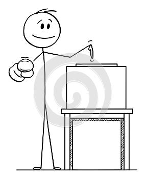 Vector Cartoon Illustration of Man Pointing at Voter or Elector and on Ballot Box to Inspire to Vote in Elections photo