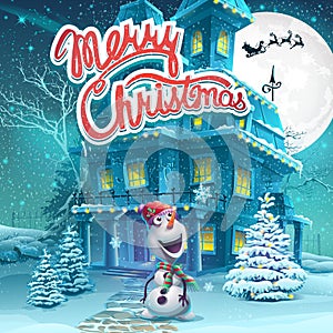 Vector cartoon illustration Marry Christmas background. Bright image to create original video or web games, graphic design, screen