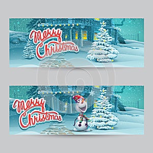 Vector cartoon illustration Marry Christmas banners. Bright image to create original video or web games, graphic design, screen