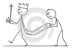 Vector Cartoon Illustration of Medieval or Fantasy King Walking with Servant Holding His Robe photo