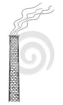 Vector Cartoon Illustration of Old Factory Smokestack or Chimney Smoking. Environmental Concept of Air Pollution.