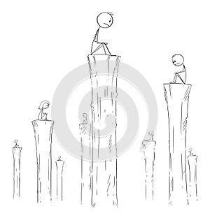 Vector Cartoon Illustration of People Sitting Alone on High Columns. Concept of Loneliness, Solitude or Solitariness.