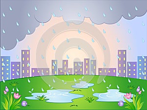 Vector Cartoon illustration of a Rainy Day