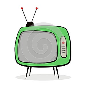 Vector cartoon illustration of retro television. Old tv box isolated on white background. Flat design of vintage home
