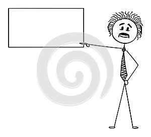 Vector Cartoon Illustration of Scientist or Physicist Pointing at Empty Sign photo