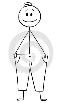 Vector Cartoon Illustration of Slim or Thin or Skinny Man after Diet in Big Trousers.