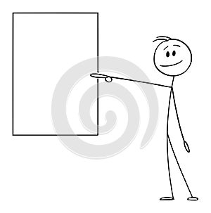 Vector Cartoon Illustration of Smiling Man or Businessman Pointing at or Showing Empty Vertical Sign