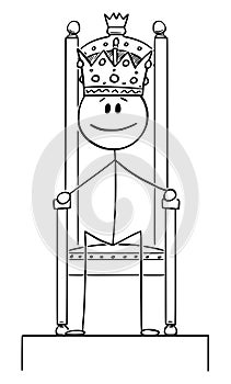 Vector Cartoon Illustration of Smiling Man or King Sitting on the Royal Throne