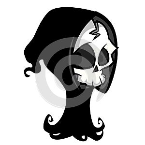 Vector cartoon illustration of spooky Halloween death skeleton character mascot isolated
