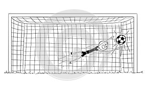 Vector Cartoon Illustration of Successful Football or Soccer Goalkeeper Jumping to Catch a Ball or Penalty