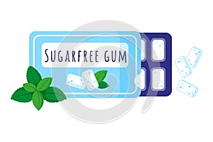 Vector cartoon illustration of sugar free mint gum isolated on white background