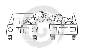 Vector Cartoon Illustration of Two Angry Aggressive Car Drivers Fighting or Arguing