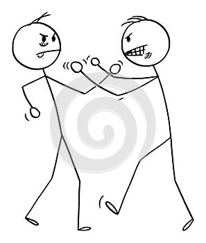 Vector Cartoon Illustration of Two Angry Men Fighting with Fists