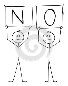 Vector Cartoon Illustration of Two Angry Men Holding No Signs