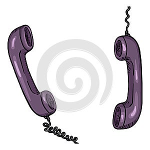 Vector Cartoon Illustration - Two Purple Telephone Handsets