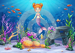 Vector cartoon illustration underwater world