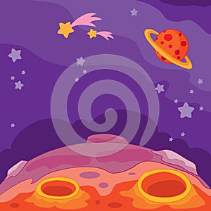 Vector cartoon illustration of an unknown fantastic planet, alien universe