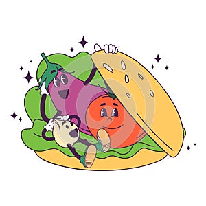 Vector cartoon illustration of veggie burger