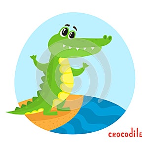 Vector cartoon illustration of wild animal crocodile isolated on white