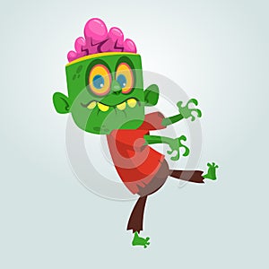 Vector cartoon image of a funny green zombie with big head. Halloween. Vector illustration.