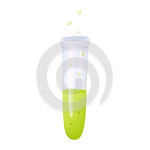 Vector cartoon image of a glass flask for chemical experiments with a liquid or reagent inside. Laboratory glassware for school or