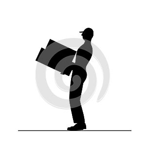 Vector cartoon image of a porter man . Porter man is carrying a large rectangular box in his hands. Cartoon loader man. Vector il