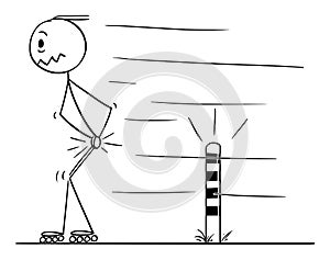 Vector Cartoon of Inline Skating Man Who Hit His Testicles When Passing Post on The Road