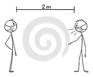 Vector Cartoon Instructional Illustration of How to Talk With Others During Coronavirus COVID-19 Epidemic. Keep Your