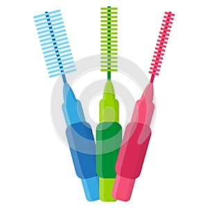 Vector cartoon interdental brushes or floss for cleaning braces