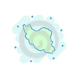 Vector cartoon Iran map icon in comic style. Iran sign illustration pictogram. Cartography map business splash effect concept.