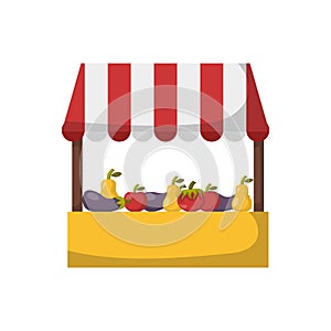 Vector cartoon isolated fruits vegetables market stall