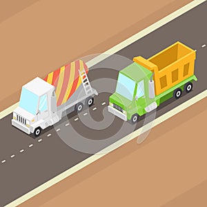 Vector Cartoon Isometric Trucks