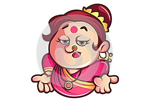 Vector Cartoon Iyer Aunty Ji Illustration