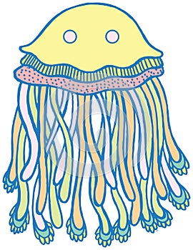 Vector cartoon jellyfish in pastel tumblr colors photo