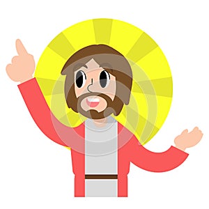 A vector cartoon of Jesus giving a speech or a sermon or teaching with radiant behind his head