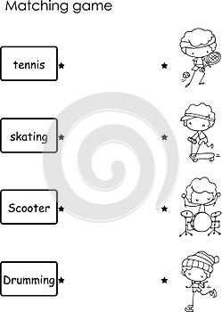 Vector cartoon kids pre school matching Nouns and pictures activity