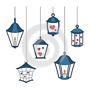 Vector cartoon lanterns set.