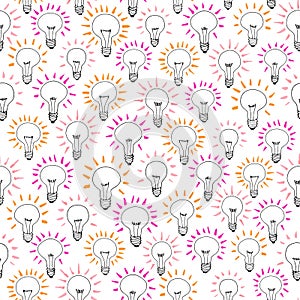 Vector cartoon light bulb idea seamless pattern