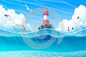 Vector cartoon Lighthouse sea clipart