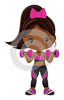 Vector Cartoon Little Black Girl Doing Workout